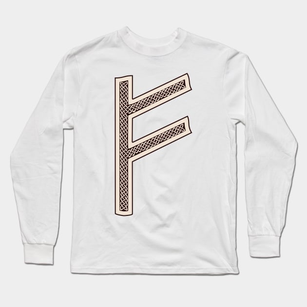 Fehu Rune - Bone and Burnt Wood - Viking / Norse / Saxon Futhark Rune Long Sleeve T-Shirt by SolarCross